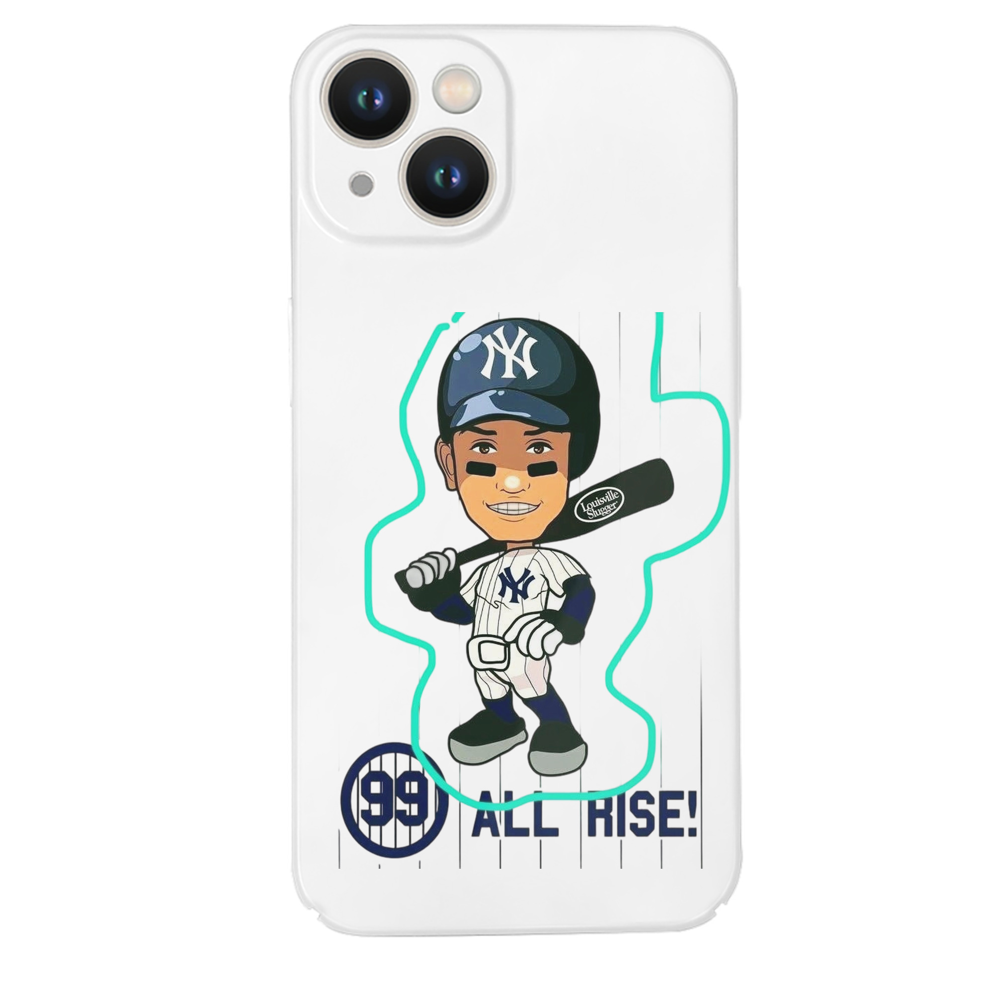 Aaron Judge 99 All Rise Cartoon IPhone 14 Series Full-Cover Hard Case – Shockproof With Raised Camera Protection – Precise Cutouts, Wireless Charging Compatible – Durable, Anti-Yellowing, Easy To Clean